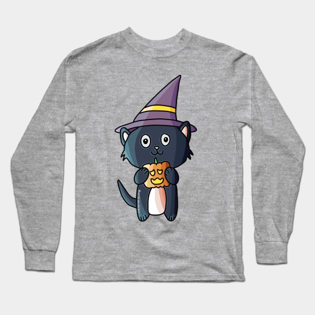 Spooky Halloween Kitty Long Sleeve T-Shirt by nonbeenarydesigns